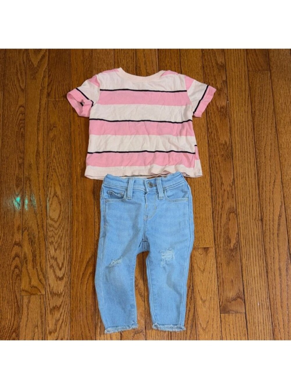 Old Navy Pink and White Striped Top with Light Blue Jeans Set